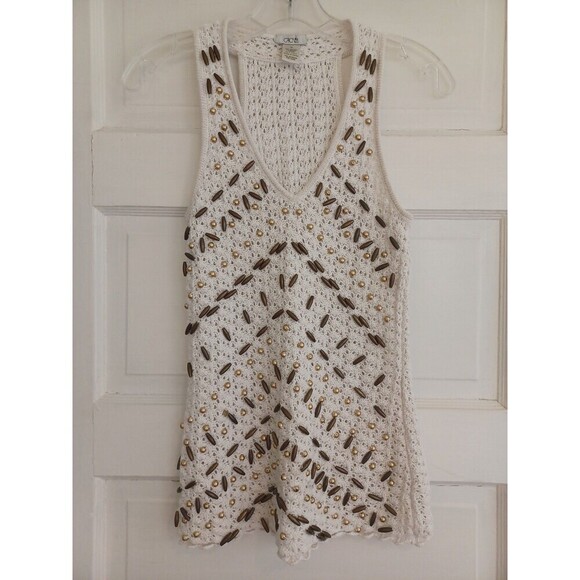 Cache vintage crochet sweater tank XS metallic sparkle beads 90s sexy retro flaw - Picture 1 of 9